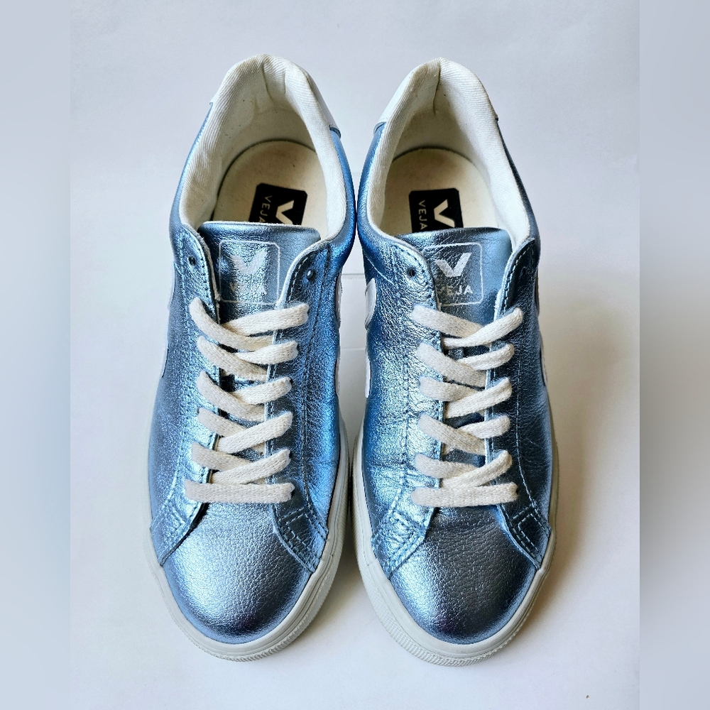 Veja Womens Esplar Low Sneakers Metallic Blue Lace Up size 6